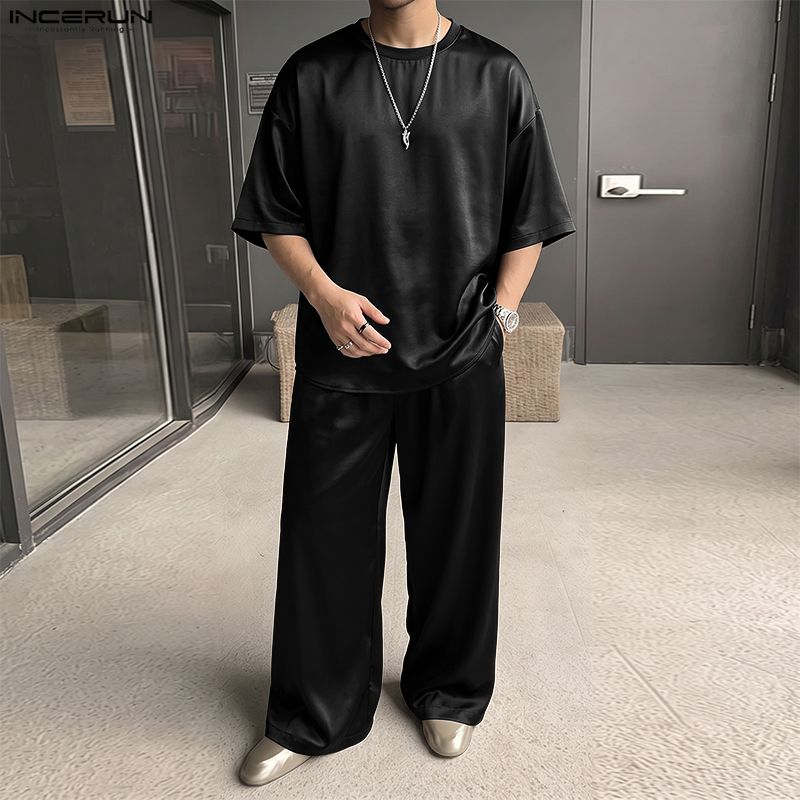 INCERUN メンズセットアップ 無地 ルーズ シャイニー - Men'S Fashion Loose Pants のレビューと価格