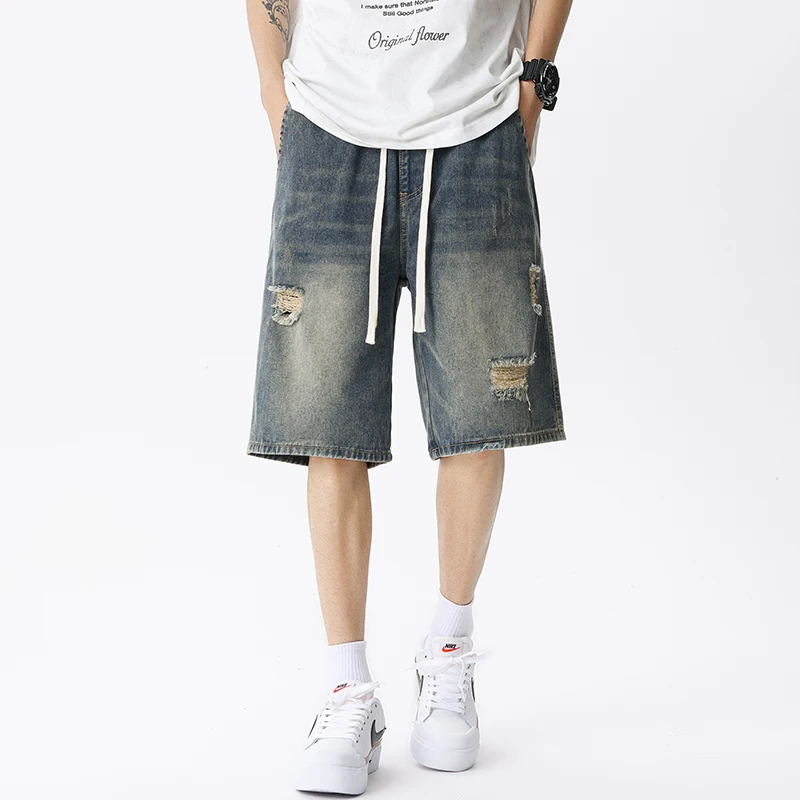 メンズデニムジーンズ,レトロなストリートウェア,ブルー,グレ - Men'S Fashion Loose Pants のレビューと価格