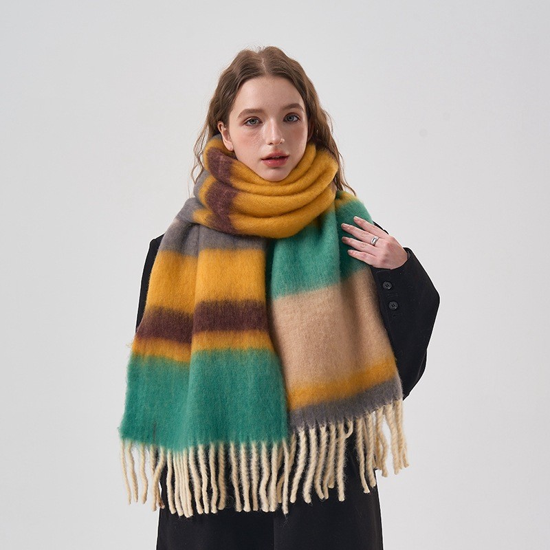 新しい冬レインボーチェック柄起毛カシミヤスカーフ女性の高級暖 - Mens Fashion Poncho のレビューと価格
