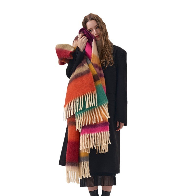 新しい冬レインボーチェック柄起毛カシミヤスカーフ女性の高級暖 - Mens Fashion Poncho のレビューと価格