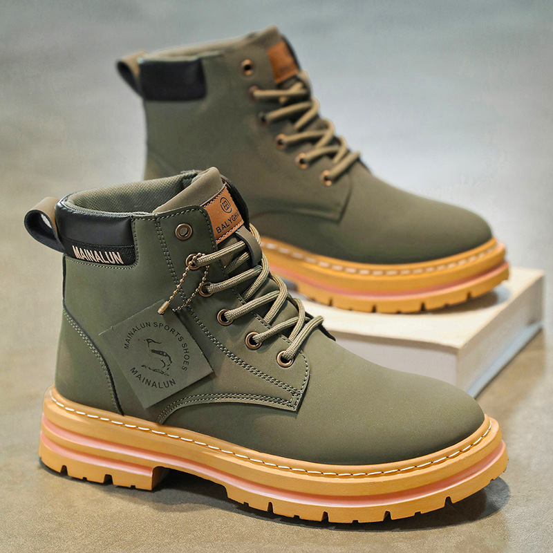 クラシックメンズハイカットブーツ高品質イエローレザーブーツフ - Men'S Fashion News のレビューと価格