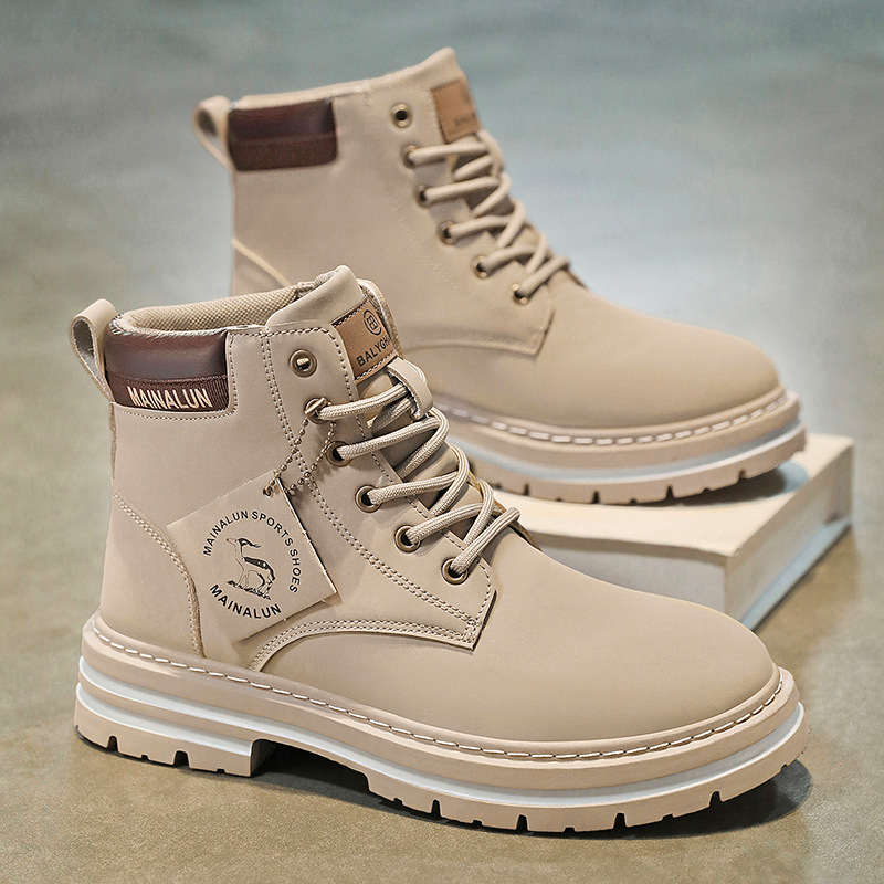 クラシックメンズハイカットブーツ高品質イエローレザーブーツフ - Men'S Fashion News のレビューと価格