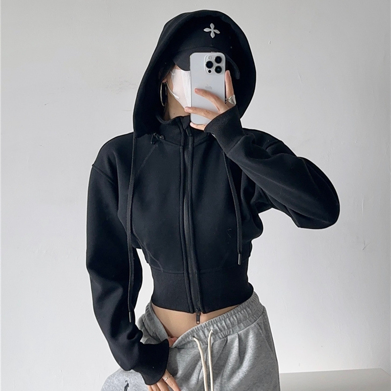 女性クロップパーカースウェットファッション無地取り外し可能な - Mens Fashion Zip Up Hoodies のレビューと価格