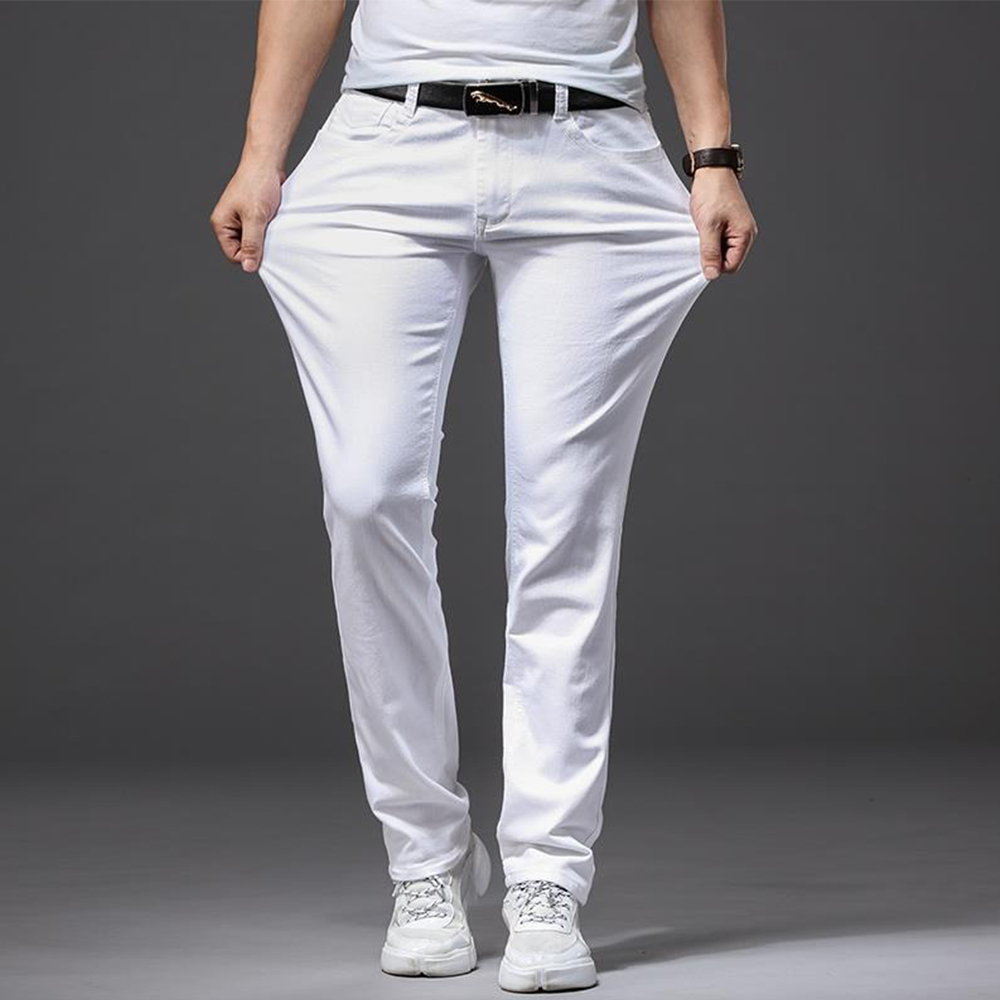 男性白ジーンズ弾性ストレートスリムフィットカジュアルソフトビ - Men'S Fashion For 70 Year Old のレビューと価格