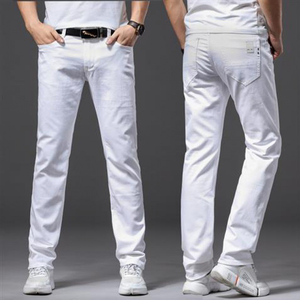 男性白ジーンズ弾性ストレートスリムフィットカジュアルソフトビ - Men'S Fashion For 70 Year Old のレビューと価格