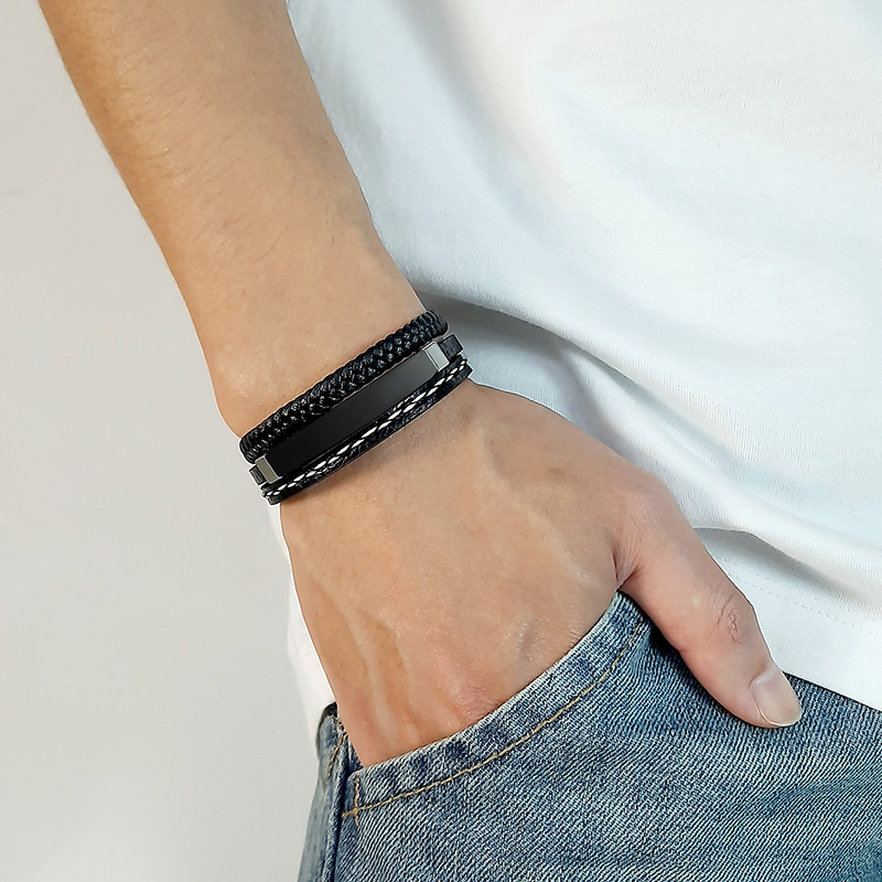 Vnox カスタムロゴ名引用刻まれた多層レザーブレスレット男 - Men'S Fashion Quotes のレビューと価格