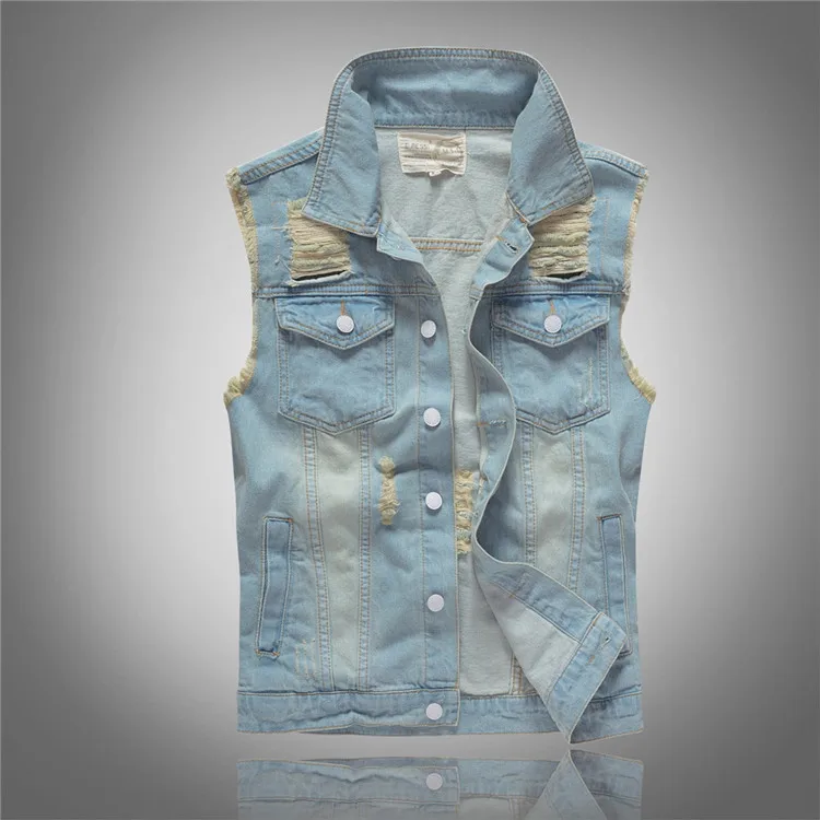 春秋の新ファッションメンズウォッシュライトブルー Sleev - Men'S Fashion Vest With Jeans のレビューと価格