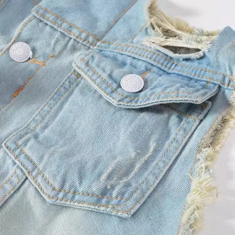 春秋の新ファッションメンズウォッシュライトブルー Sleev - Men'S Fashion Vest With Jeans のレビューと価格