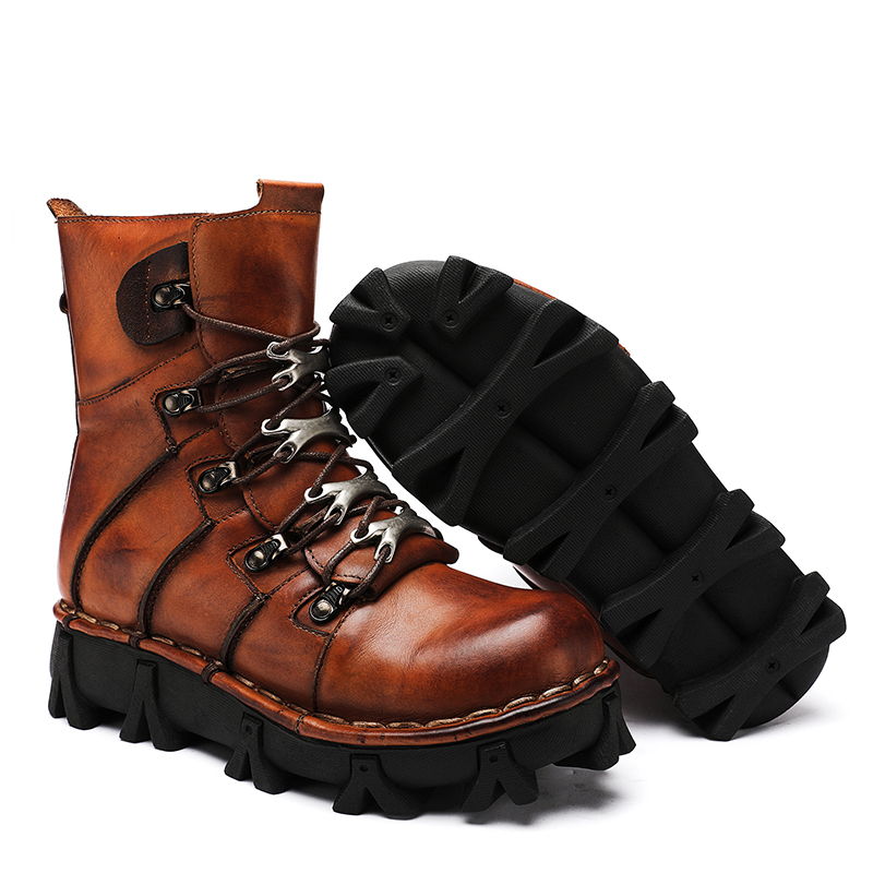 ファッションメンズ牛革本革オートバイブーツゴシックスカルパン - Men'S Fashion Hiking Boots のレビューと価格