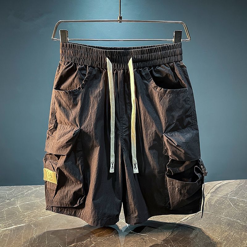 メンズバミューダカーゴショーツソリッド弾性ウエストすぐにドロ - Men'S Fashion Loose Pants のレビューと価格