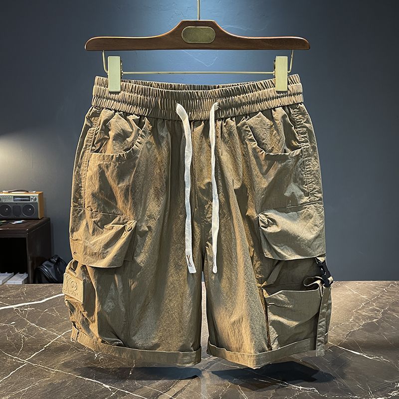 メンズバミューダカーゴショーツソリッド弾性ウエストすぐにドロ - Men'S Fashion Loose Pants のレビューと価格