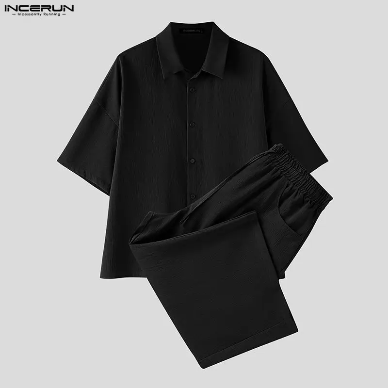 INCERUN メンズセットソリッドラペル半袖シャツパンツツ - Men'S Fashion Loose Pants のレビューと価格