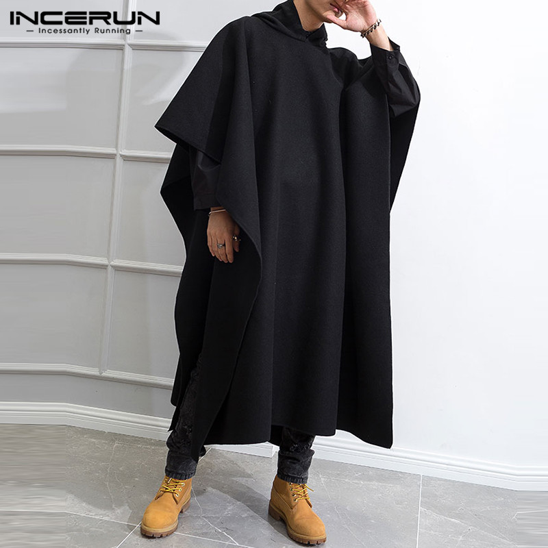 INCERUN ファッション男性マントコートフード付き固体ポ - Mens Fashion Poncho のレビューと価格