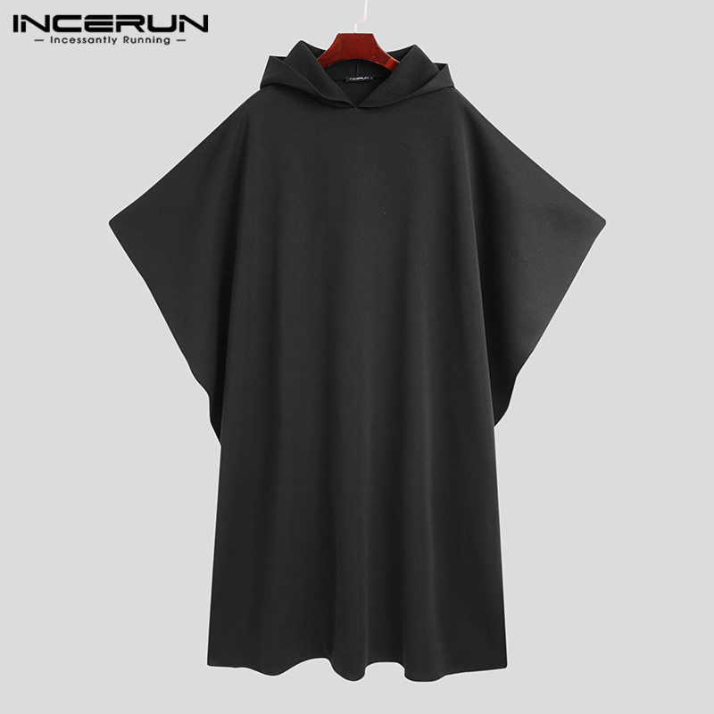 INCERUN ファッション男性マントコートフード付き固体ポ - Mens Fashion Poncho のレビューと価格