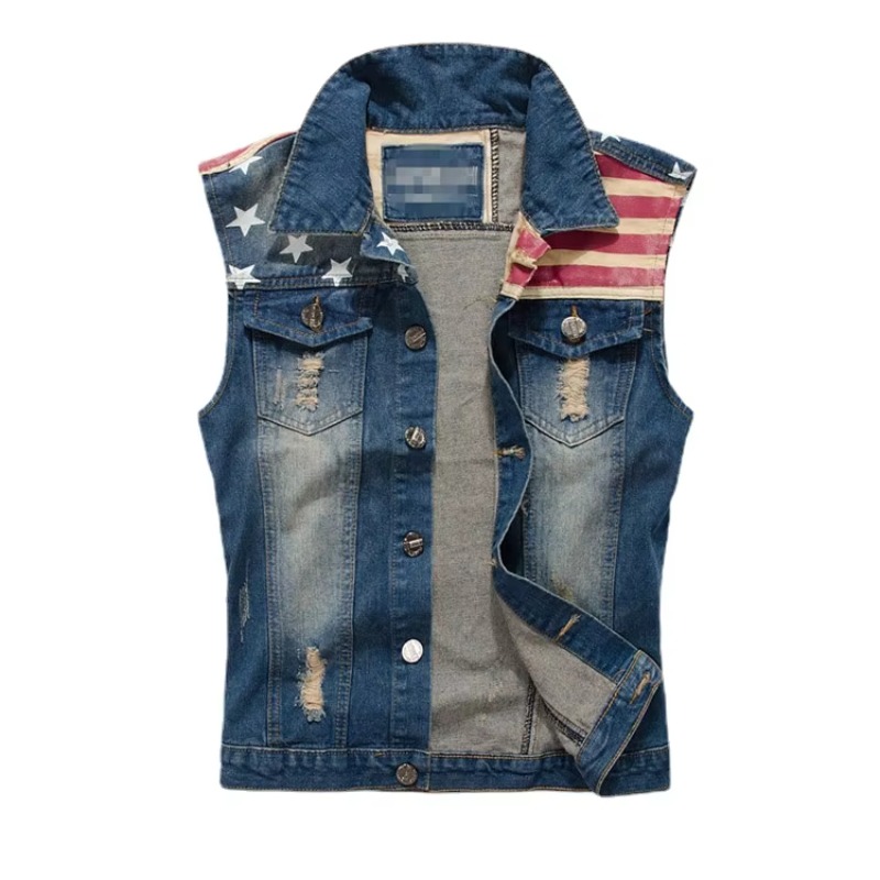 メンズブルーデニムジャケット,スリムフィット,ラージパンクス - Men'S Fashion Vest With Jeans のレビューと価格