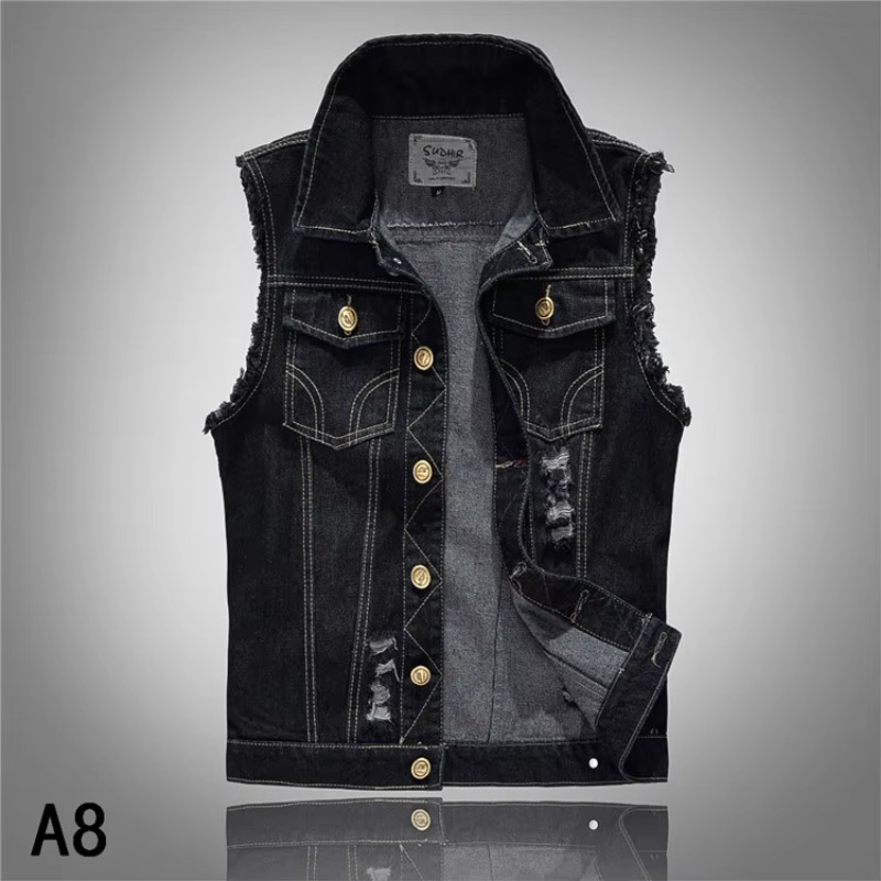 メンズブルーデニムジャケット,スリムフィット,ラージパンクス - Men'S Fashion Vest With Jeans のレビューと価格