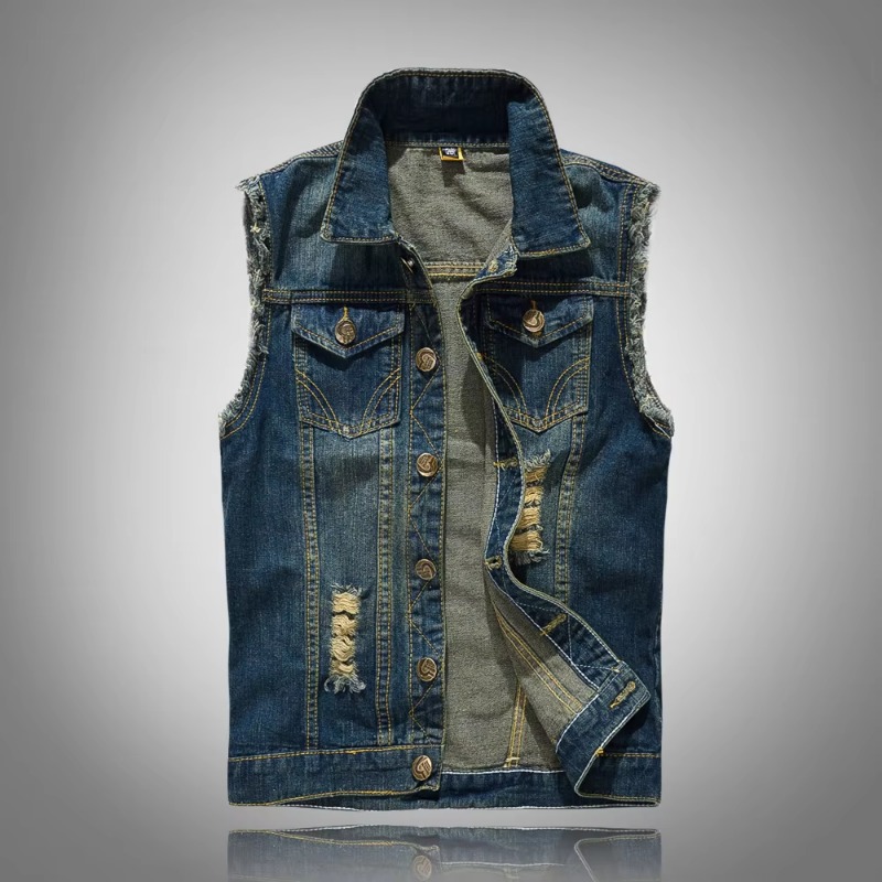 メンズブルーデニムジャケット,スリムフィット,ラージパンクス - Men'S Fashion Vest With Jeans のレビューと価格