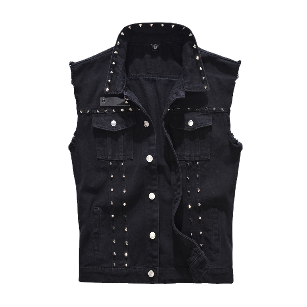 男性リベットパンクスタイルデニムベストジャケット新しいファッ - Men'S Fashion Vest With Jeans のレビューと価格