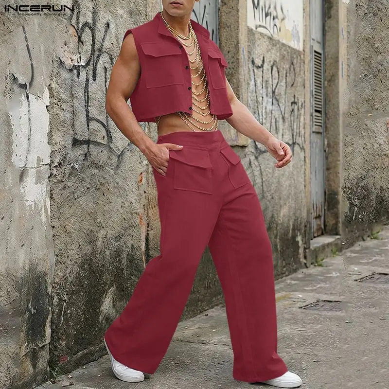 INCERUN 男性セット固体ノースリーブクロップトップスシ - Men'S Fashion Usa のレビューと価格