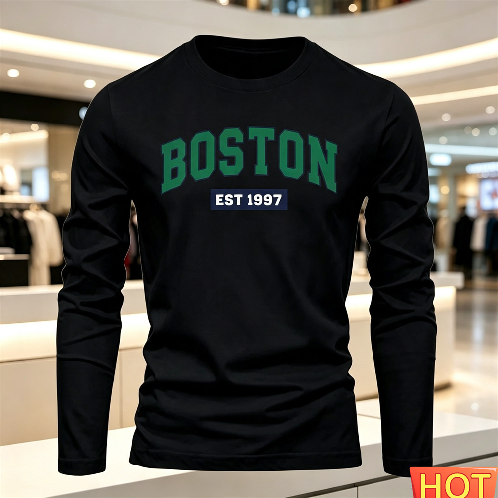 秋夏メンズ長袖 Tシャツレターパターンラウンドネック Tシャ - Men'S Fashion Usa のレビューと価格