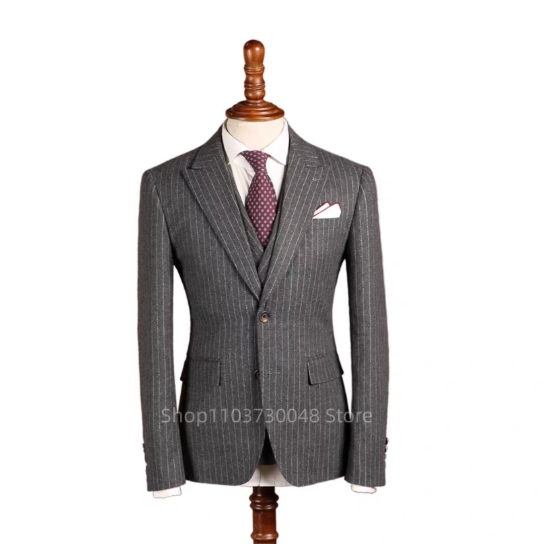 新作グレーストライプメンズスーツ フォーマルグルームタキシー - Slim Fit Blazer Men のレビューと価格