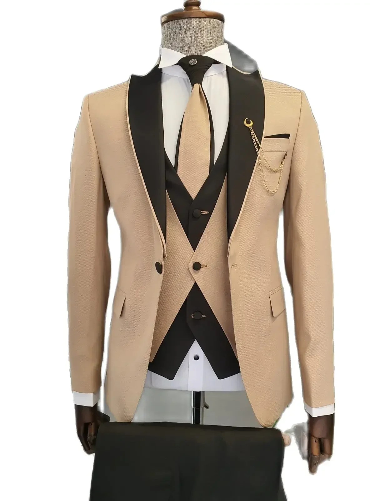 シャンパンジャケット ブラックパンツ イギリス メンズスーツ - Slim Fit Blazer Men のレビューと価格