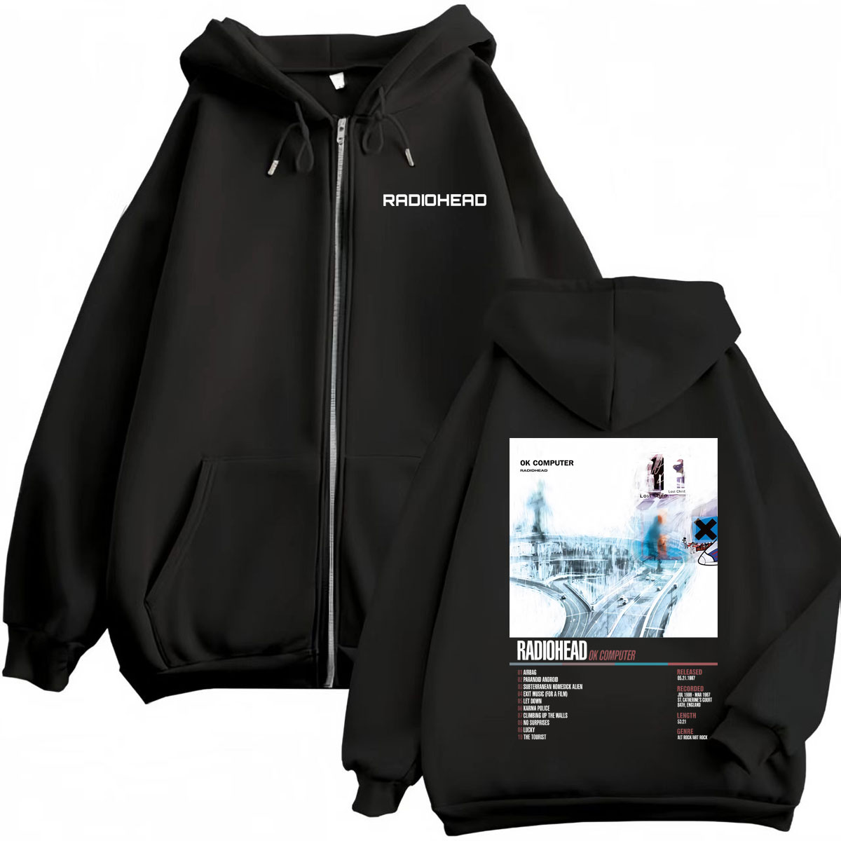 Radiohead 音楽アルバムポスターグラフィックジッパー - Mens Fashion Zip Up Hoodies のレビューと価格