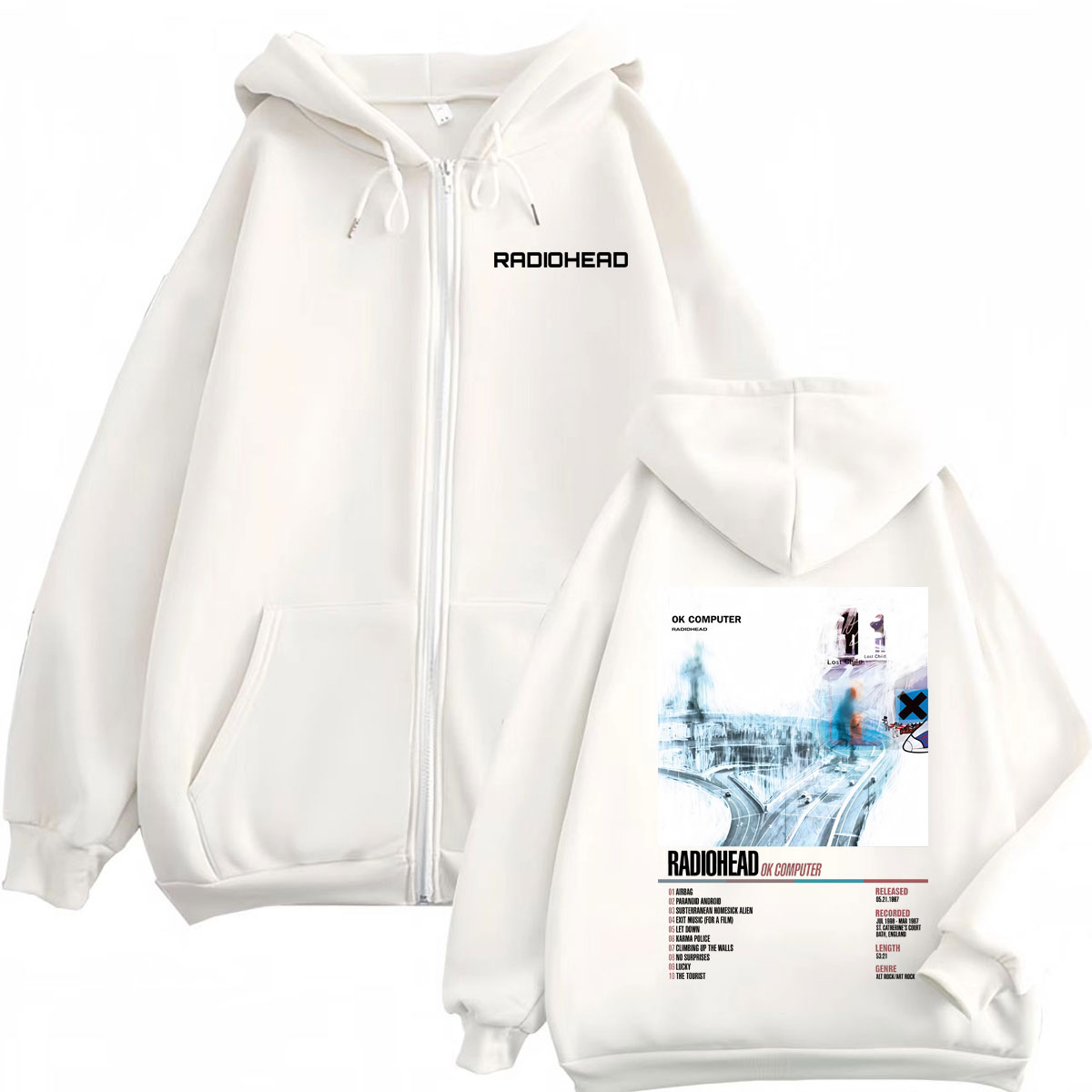 Radiohead 音楽アルバムポスターグラフィックジッパー - Mens Fashion Zip Up Hoodies のレビューと価格