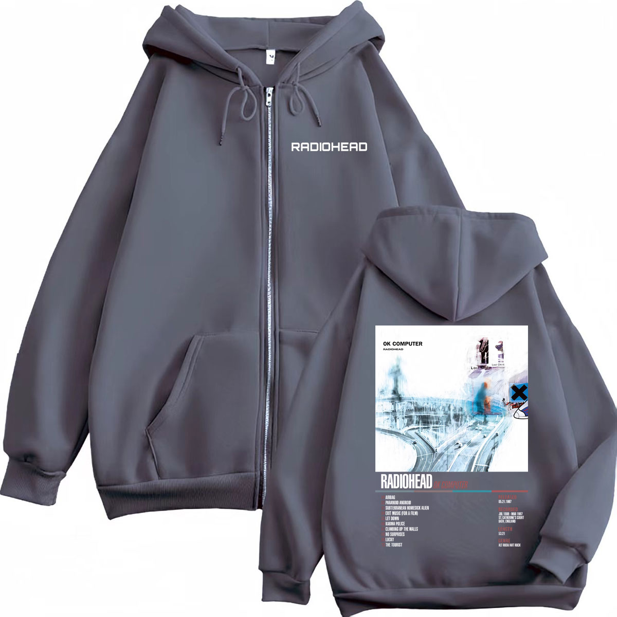 Radiohead 音楽アルバムポスターグラフィックジッパー - Mens Fashion Zip Up Hoodies のレビューと価格