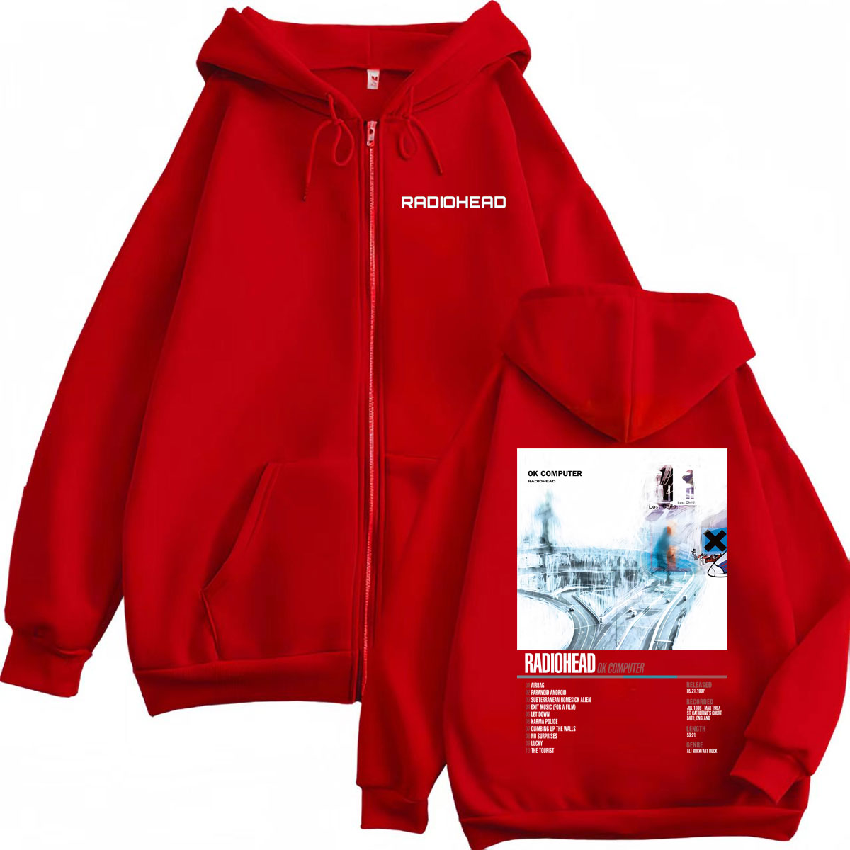 Radiohead 音楽アルバムポスターグラフィックジッパー - Mens Fashion Zip Up Hoodies のレビューと価格
