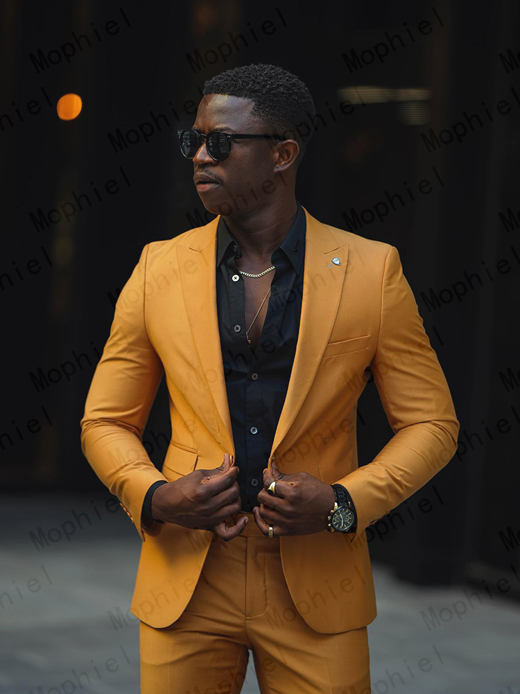 マスタードイエロー メンズスーツ 2ピース タキシード スリ - Slim Fit Blazer Men のレビューと価格