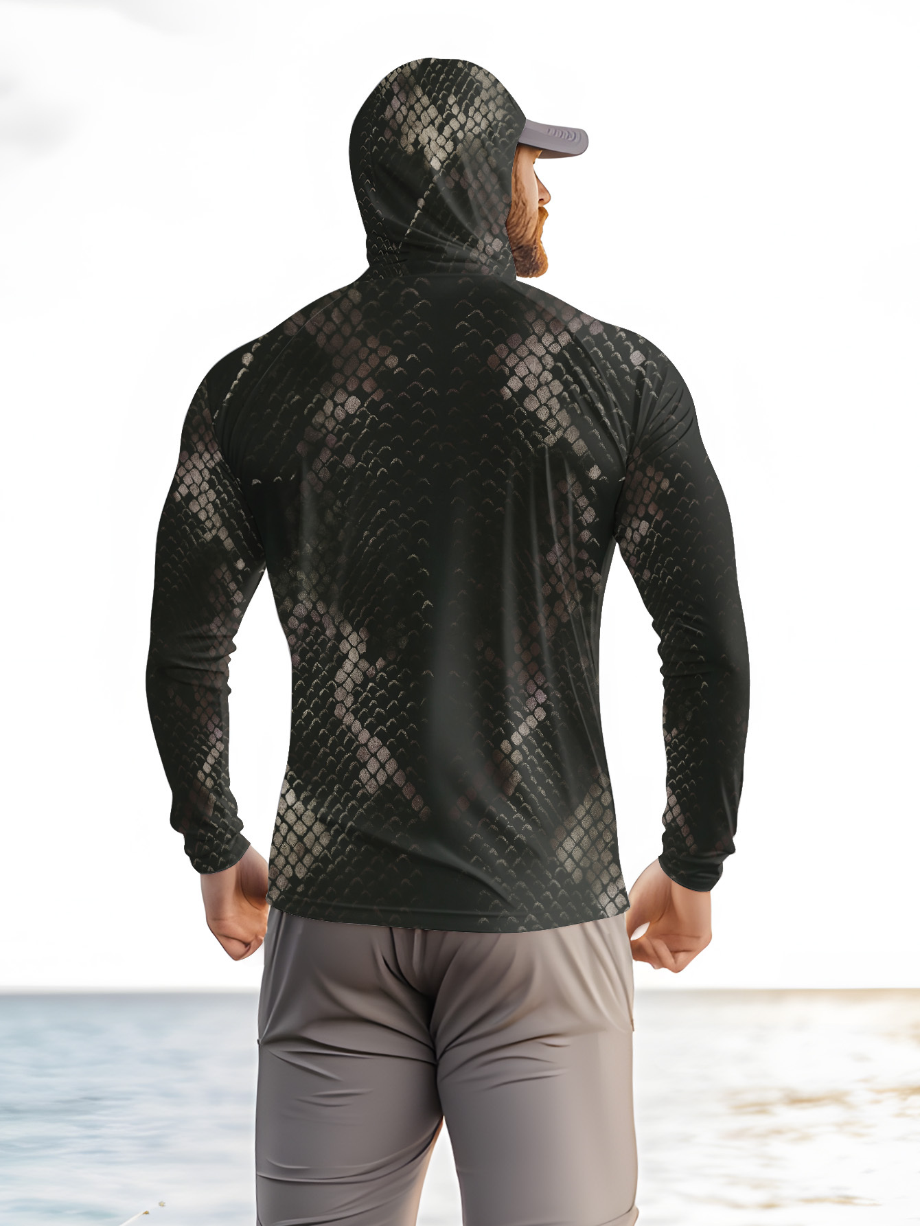 メンズフィッシングフード付き長袖迷彩柄日焼け止め通気性UVカ - Mens Fashion Summer のレビューと価格