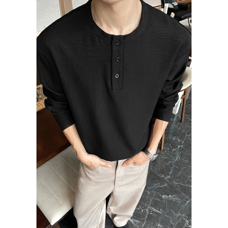 メンズカジュアルフェイクリネンヘンリーティー、長袖、3ボタン - Mens Fashion Summer のレビューと価格