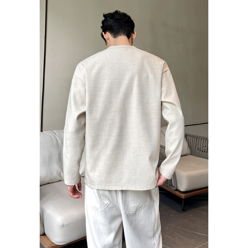 メンズカジュアルフェイクリネンヘンリーティー、長袖、3ボタン - Mens Fashion Summer のレビューと価格