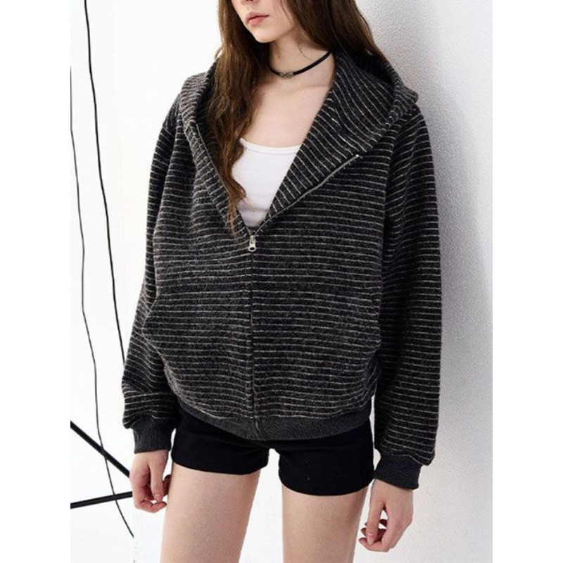 2026秋冬新作レトロストライプジッパーフーディコート韓国フ - Mens Fashion Zip Up Hoodies のレビューと価格
