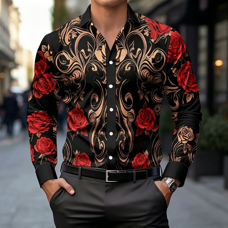 2026年新作メンズシャツファッションプリントシャツライトラ - Mens Fashion Top のレビューと価格