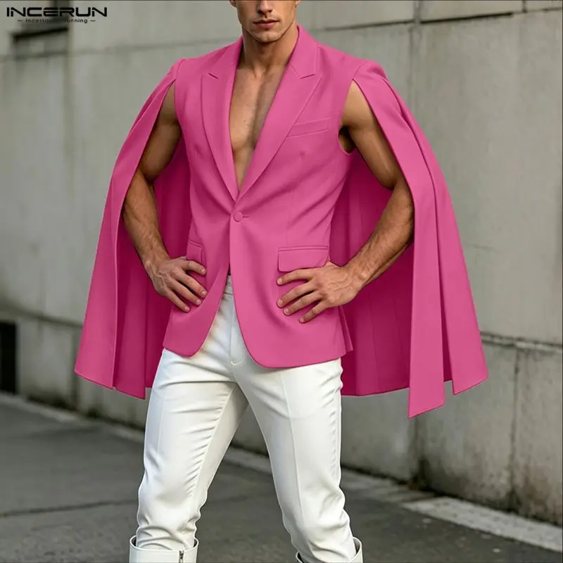 INCERUN メンズ不規則なブレザー無地マントケープラペル - Mens Fashion Poncho のレビューと価格