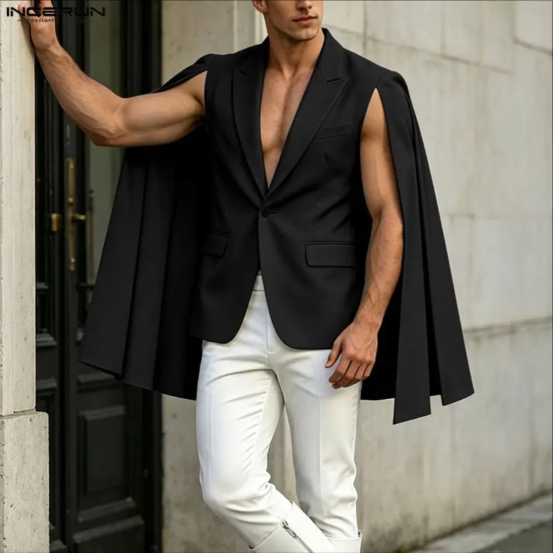 INCERUN メンズ不規則なブレザー無地マントケープラペル - Mens Fashion Poncho のレビューと価格