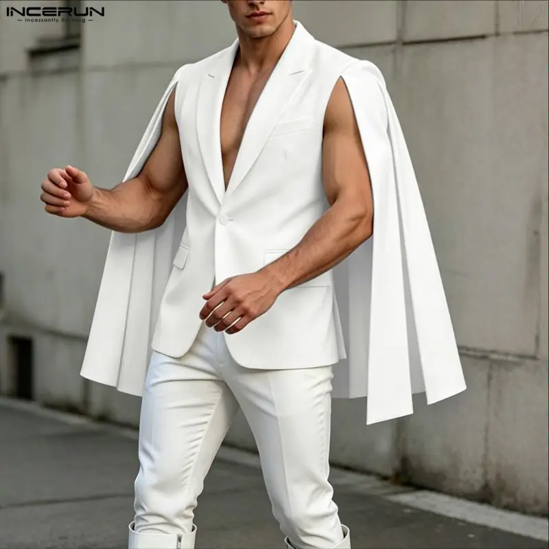 INCERUN メンズ不規則なブレザー無地マントケープラペル - Mens Fashion Poncho のレビューと価格