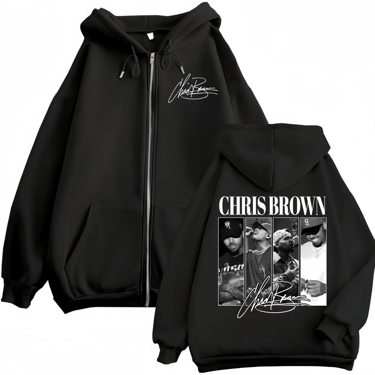 ラッパークリスブラウングラフィックジッパーパーカー男性女性ヴ - Mens Fashion Zip Up Hoodies のレビューと価格