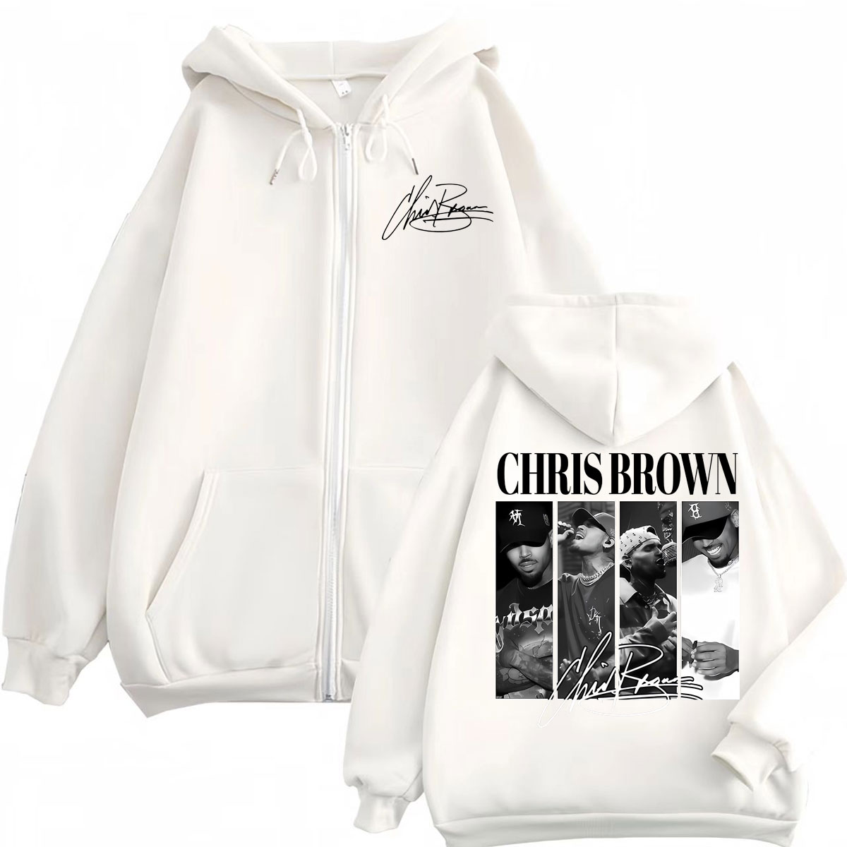 ラッパークリスブラウングラフィックジッパーパーカー男性女性ヴ - Mens Fashion Zip Up Hoodies のレビューと価格