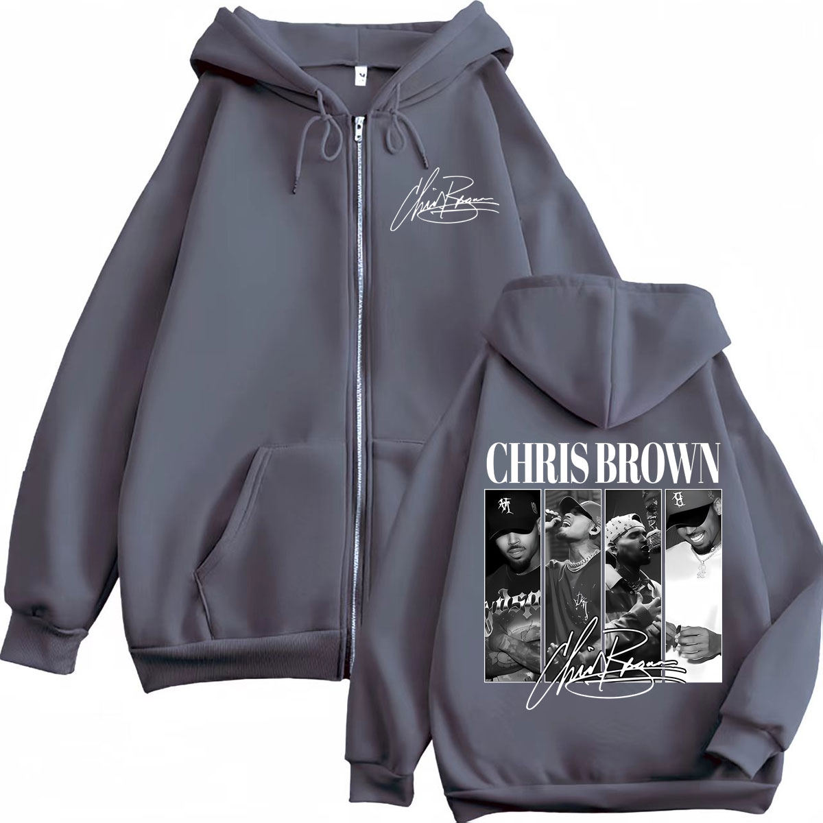 ラッパークリスブラウングラフィックジッパーパーカー男性女性ヴ - Mens Fashion Zip Up Hoodies のレビューと価格