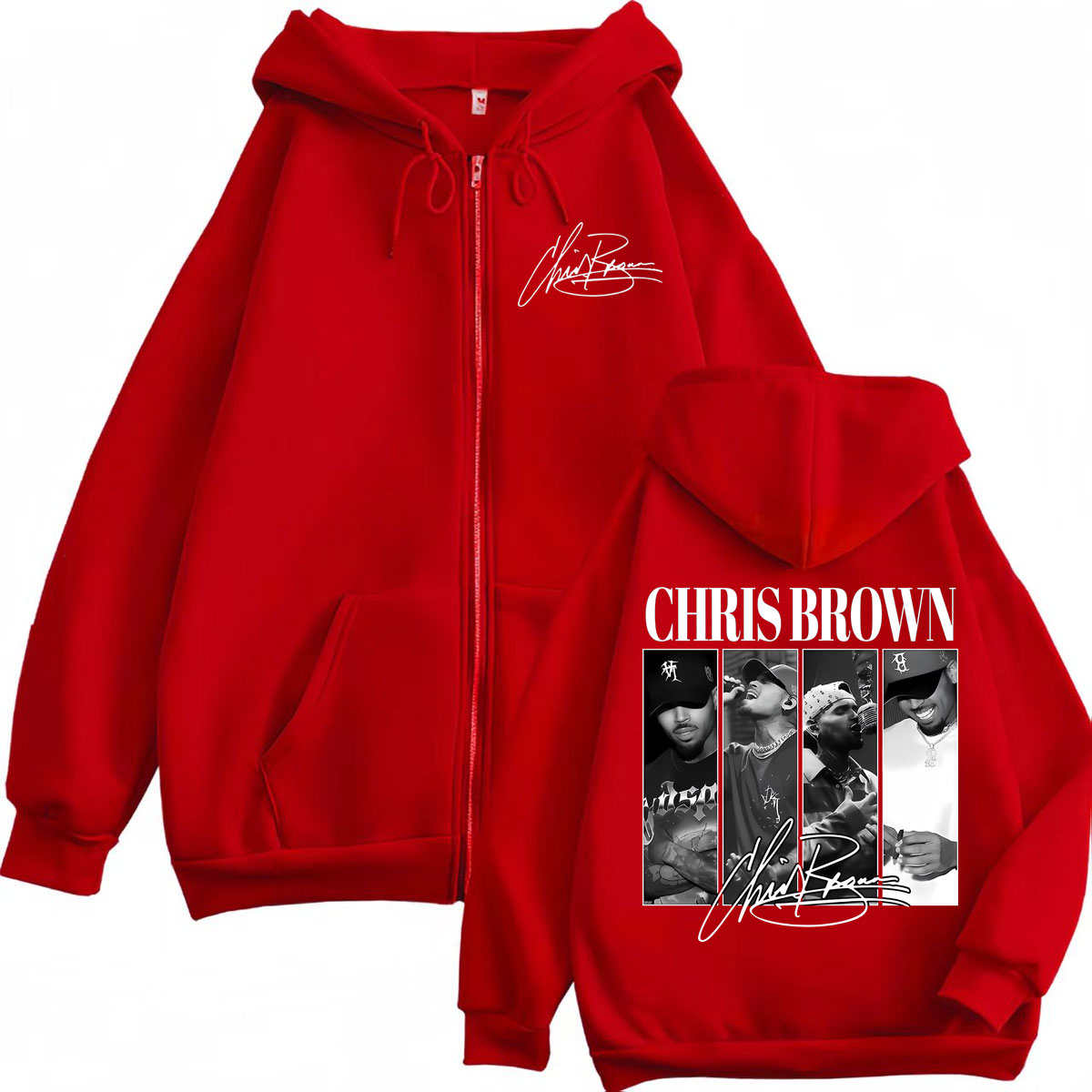 ラッパークリスブラウングラフィックジッパーパーカー男性女性ヴ - Mens Fashion Zip Up Hoodies のレビューと価格