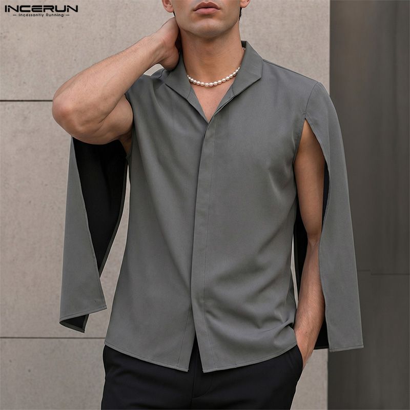 INCERUN メンズシャツ無地スタンドカラーカジュアルポン - Mens Fashion Poncho のレビューと価格