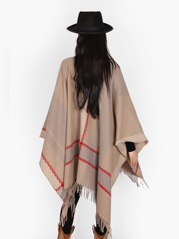冬の女性男性スカーフレイヤーポンチョエレガントレトロストライ - Mens Fashion Poncho のレビューと価格