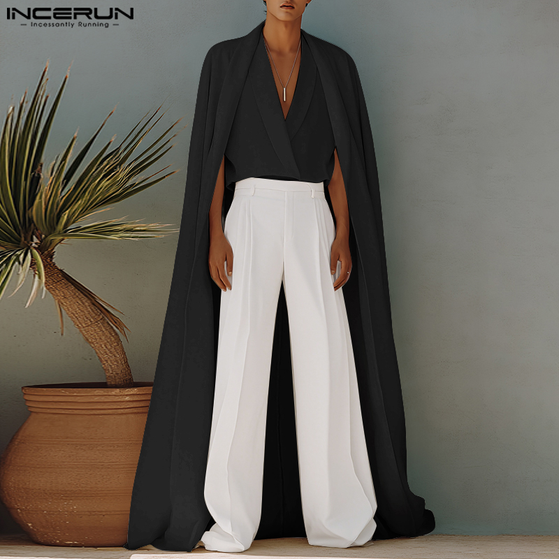 INCERUN メンズ ロングスタイルシャツ 無地 フェイク - Mens Fashion Poncho のレビューと価格