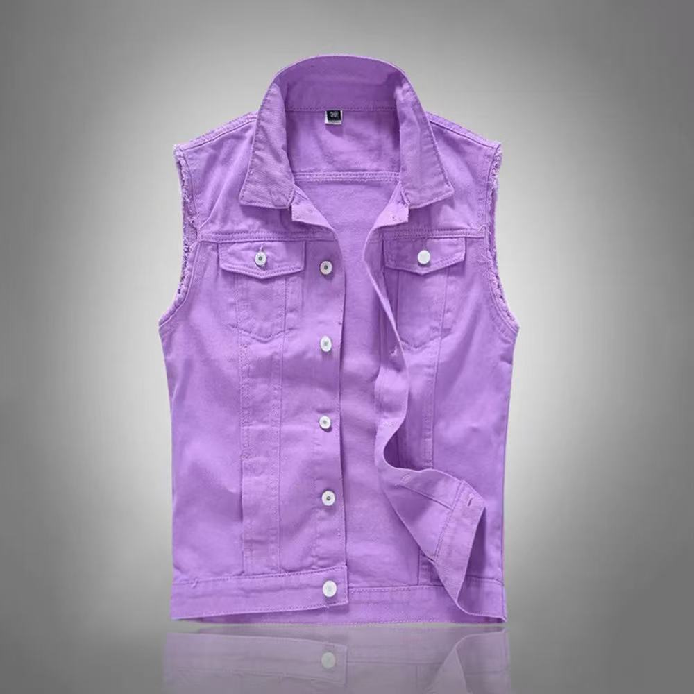 新しいファッション男性ブルーカジュアルデニムベストジャケット - Men'S Fashion Vest With Jeans のレビューと価格