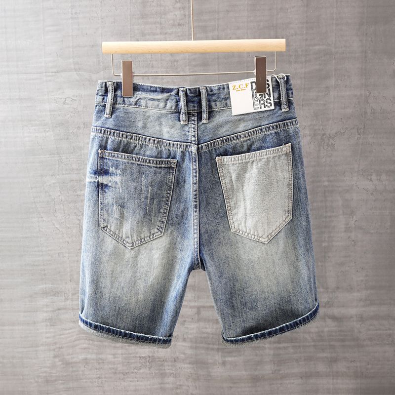メンズショートジーンズパンツポケット付き洗濯ブルー男性デニム - Men'S Fashion Loose Pants のレビューと価格