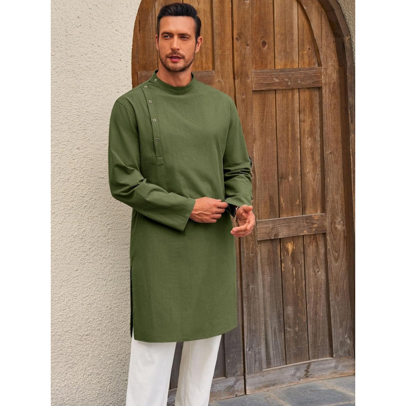 メンズカフタン・トーブ・ローブ、長袖コットンヘンリーシャツ、 - Men'S Fashion Kurta のレビューと価格