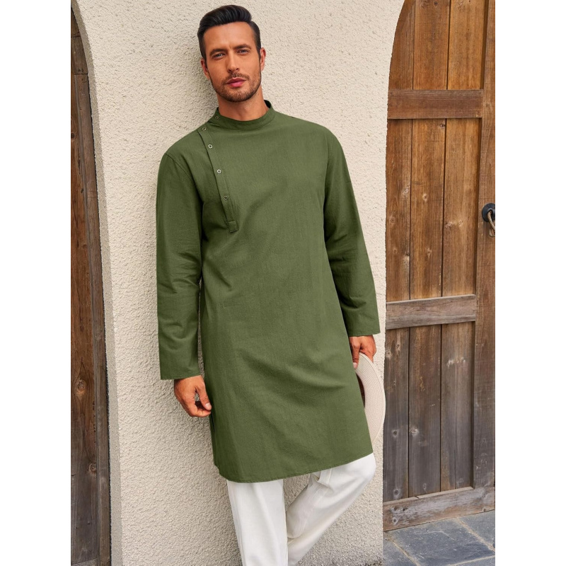 メンズカフタン・トーブ・ローブ、長袖コットンヘンリーシャツ、 - Men'S Fashion Kurta のレビューと価格